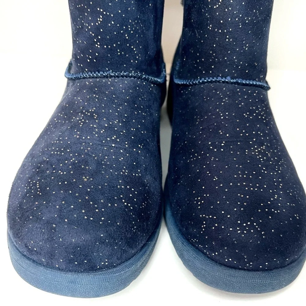 Roebuck & Co Girls Pull On Glitter Faux Fur Lined Winter Boots Sz 5